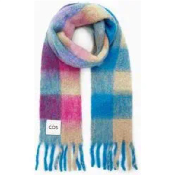 COS Accessories - COS Oversized Mohair Blend Checked Scarf in Light Blue